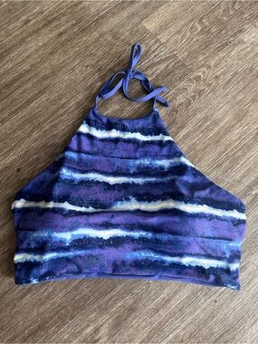Women’s High-Neck Purple Stripe Swim Top It fits like a size L.